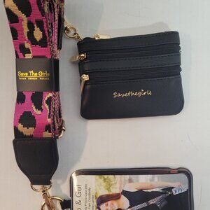 NEW SAVE THE GIRLS LEOPARD PINK BLACK GOLD POUCH CLIP & GO CELL PHONE STRAP